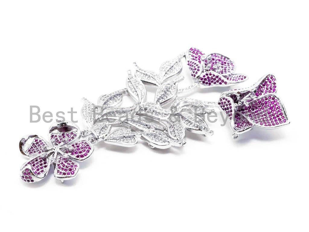 Large CZ Pave Cobalt/Green/Fuchsia Flower Pendant, sku#L170