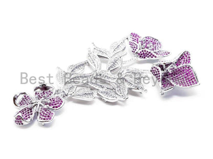 Large CZ Pave Cobalt/Green/Fuchsia Flower Pendant, sku#L170