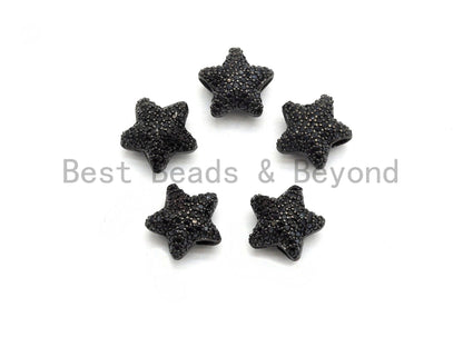 Black CZ Pave On Black Micro Pave Puffy Star Spacer Beads , Cubic Zirconia Star Spacer Beads,12mm, sku#C97