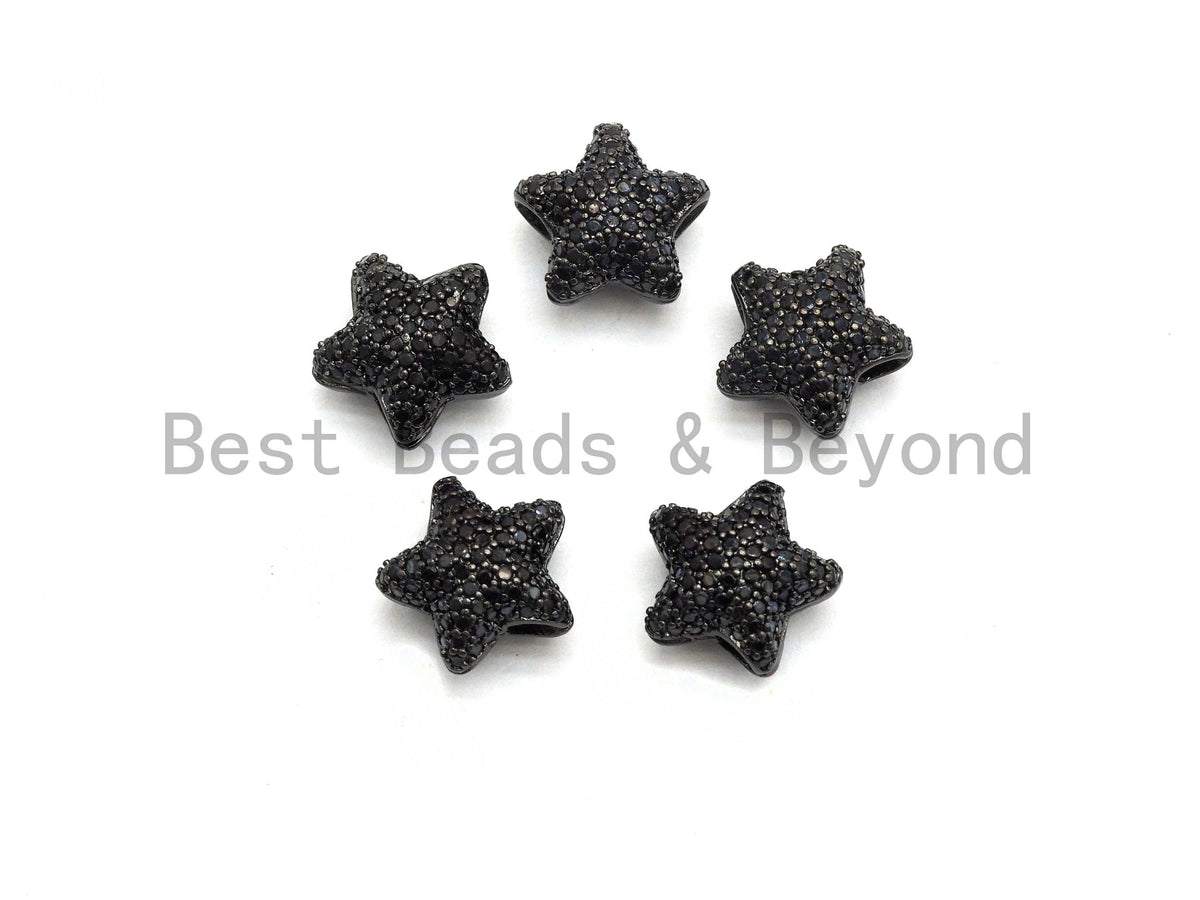 Black CZ Pave On Black Micro Pave Puffy Star Spacer Beads , Cubic Zirconia Star Spacer Beads,12mm, sku#C97