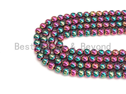 NEW Titanium Red Green Multicolor Hematite, Round Smooth 3mm/4mm/6mm/8mm/10mm, Natural Hematite beads, 15.5 Full Strand, #S126