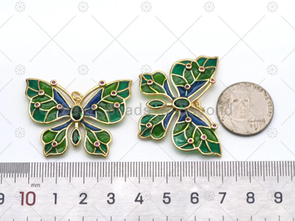 Colorful Enamel Butterfly Shape Pendant,18K Gold Filled Fuchsia CZ Micro Pave Butterfly Charm, Necklace Bracelet Charm Pendant, Sku#LK571