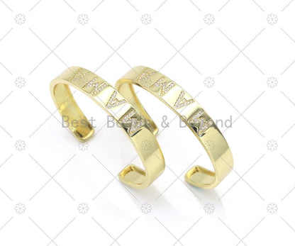 CZ Mirco Pave MAMA Word Open Cuff Bracelet, 18K Gold Filled