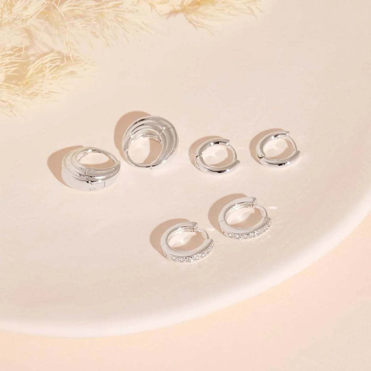 Stacking 3 Pieces Small Hoop Huggie Earrings Set for Women, Silver Stud Earrings for Multiple Piercing Hypoallergenic Trendy Jewelry