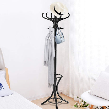 Wood Standing Hat Coat Rack with Umbrella Stand