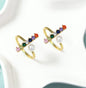 Colorful CZ Gold Bar Pearl Stackable Ring, Sku#JL139