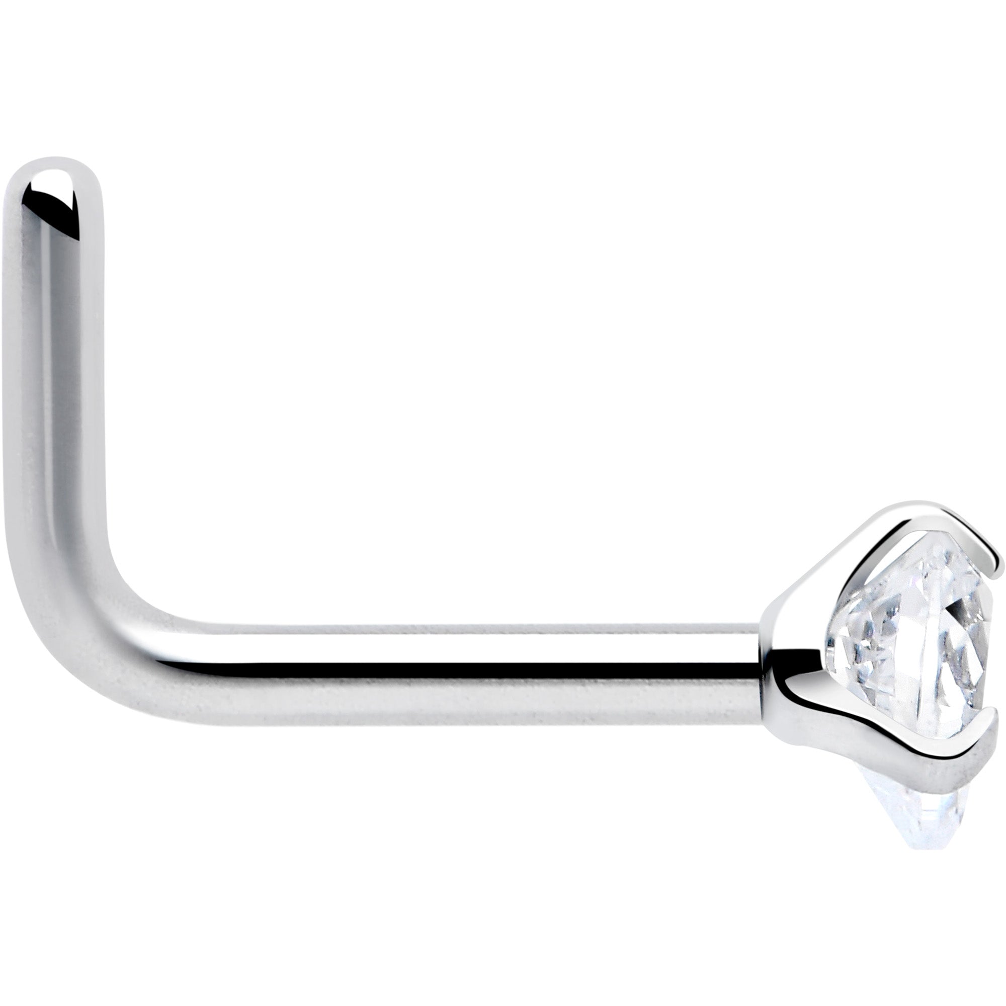 18G 1/4 Clear Heart 3mm CZ Gem Steel L-Shape Nose Ring