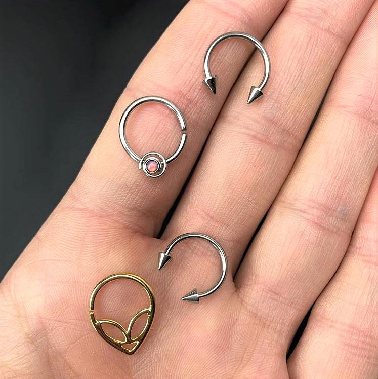 16G 3/8 White Synthetic Opal Swirl Set Circular Ring