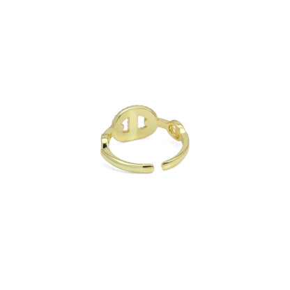 Gold CZ Anchor / Mariner Link Adjustable Ring, Sku#LD559