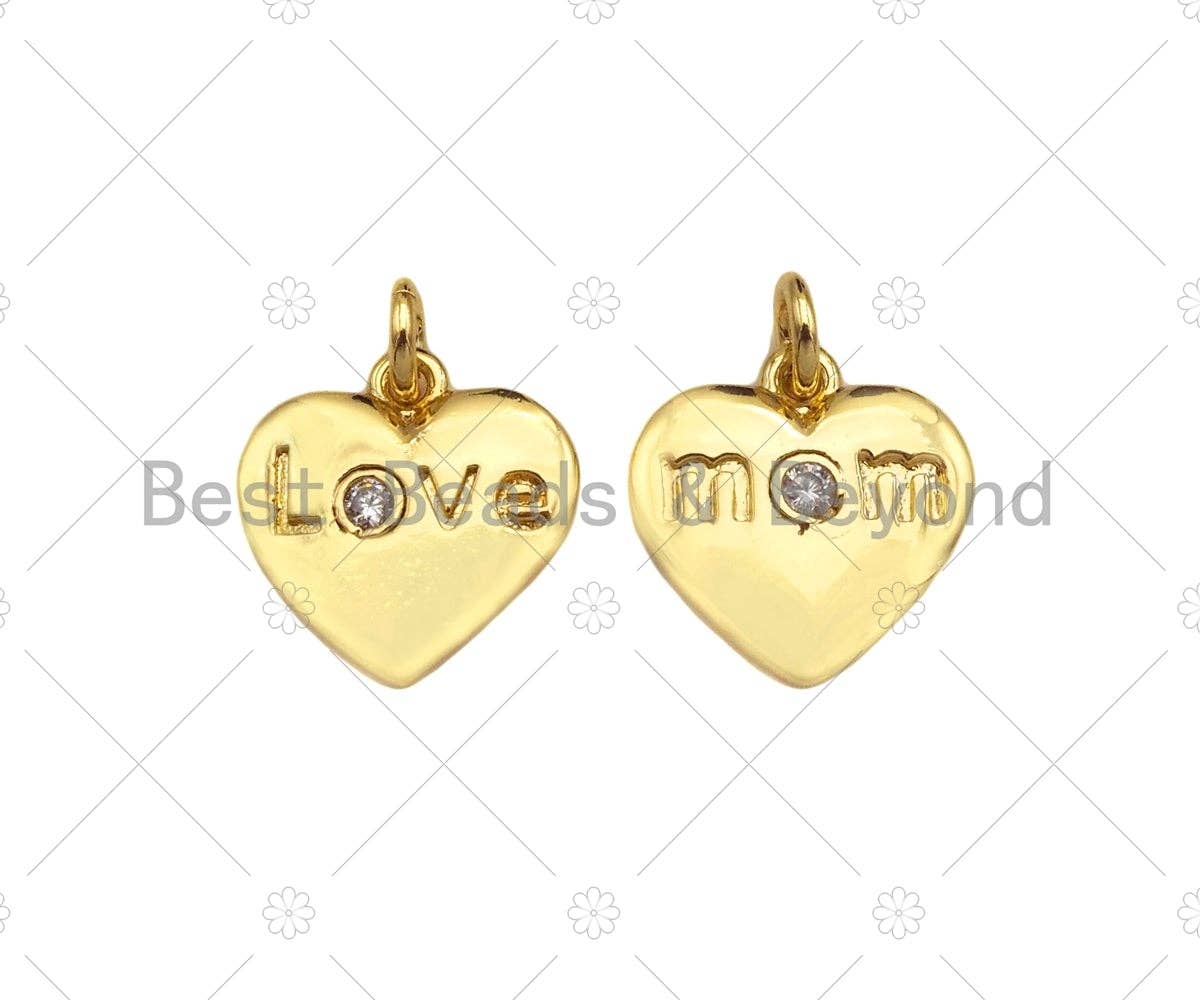 Love/Mom Word On Heart Shape Pendant18K Dainty Gold Medallio