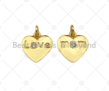 Love/Mom Word On Heart Shape Pendant18K Dainty Gold Medallio