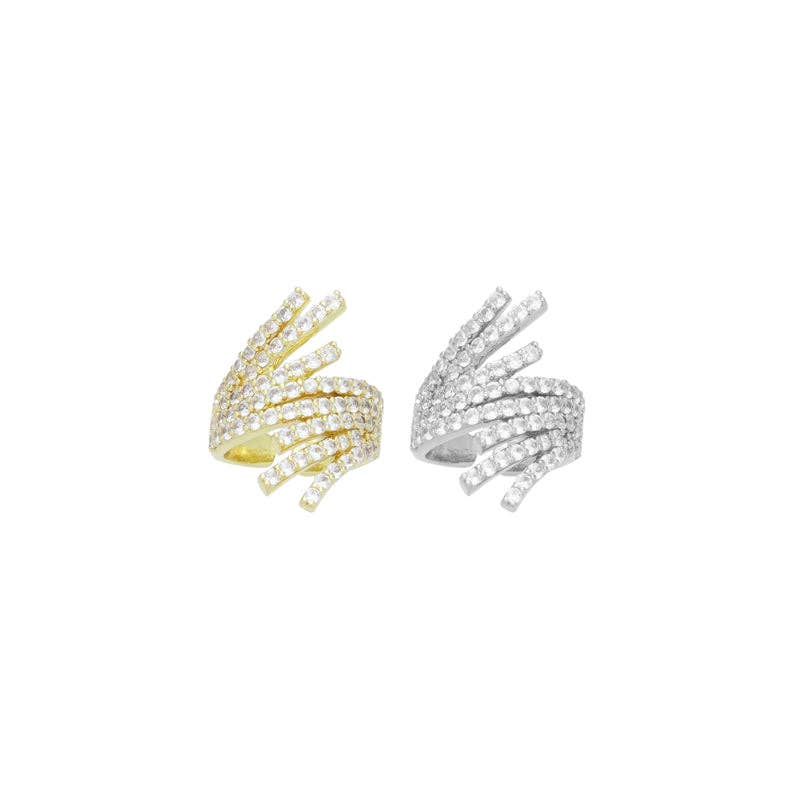 Gold Silver Clear CZ Radical Lines Adjustable Ring, Sku#A391