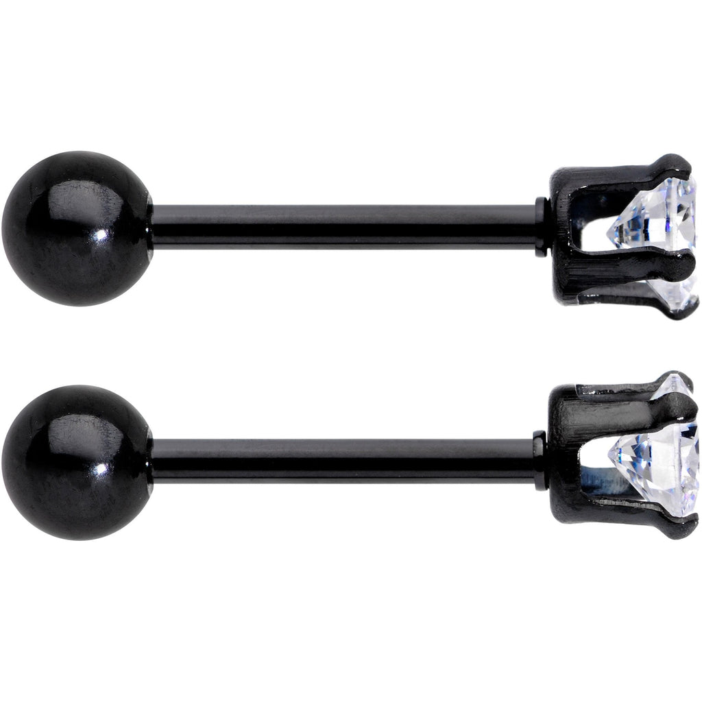 16G 3/8 Clear Gem Black Anodized Titanium Cartilage Tragus Earring 2 Pack Set