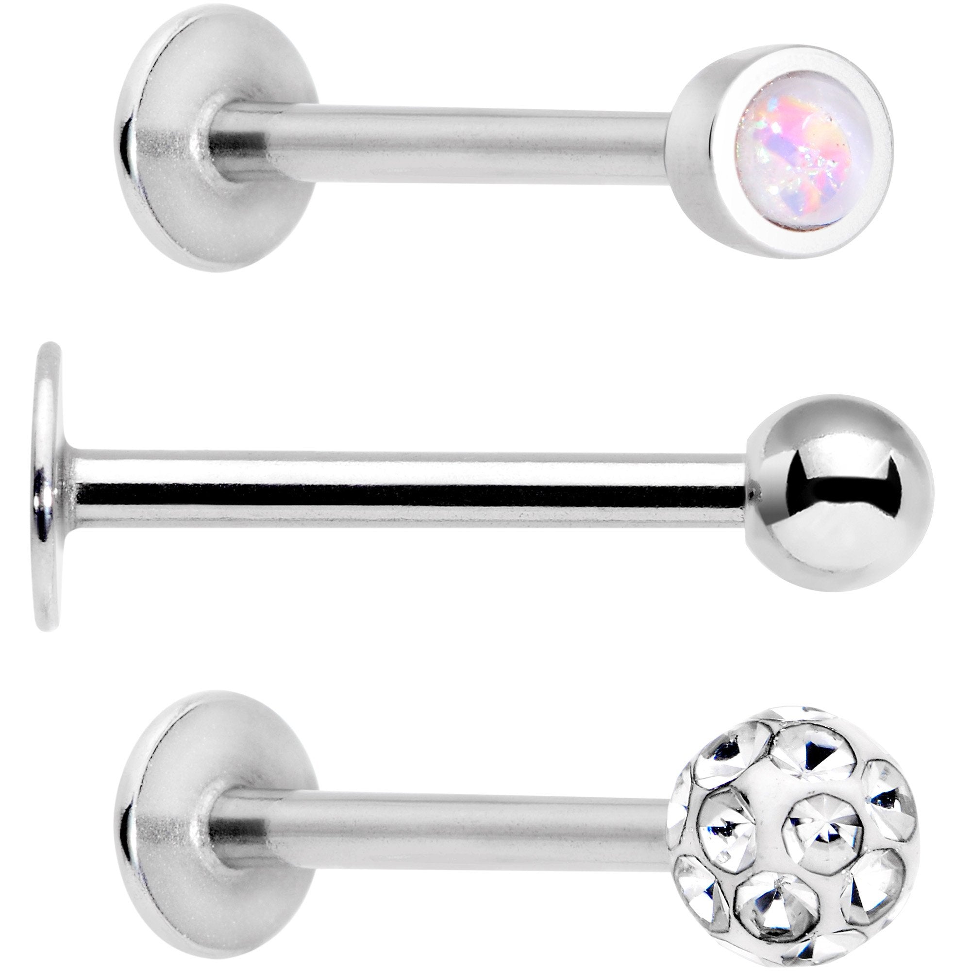 White Press Fit Faux Opal Labret Monroe Tragus 3 Pack Set