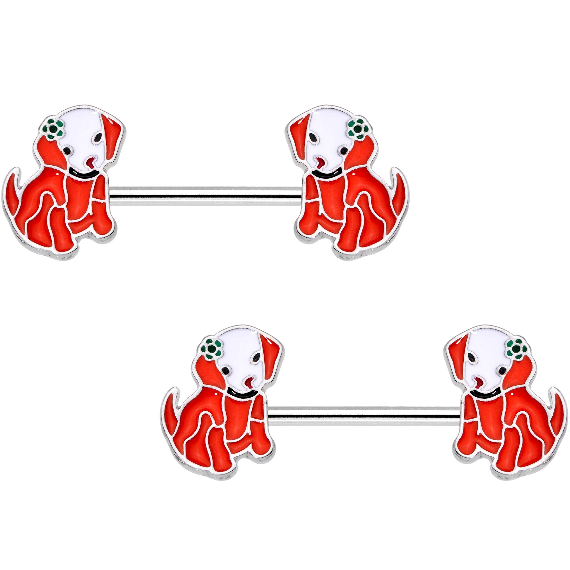 14G 9/16 Red Puppy Parade Barbell Nipple Ring Set