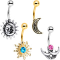 Blue Pink Gem Sun and Moon Goddess Belly Ring Set of 4