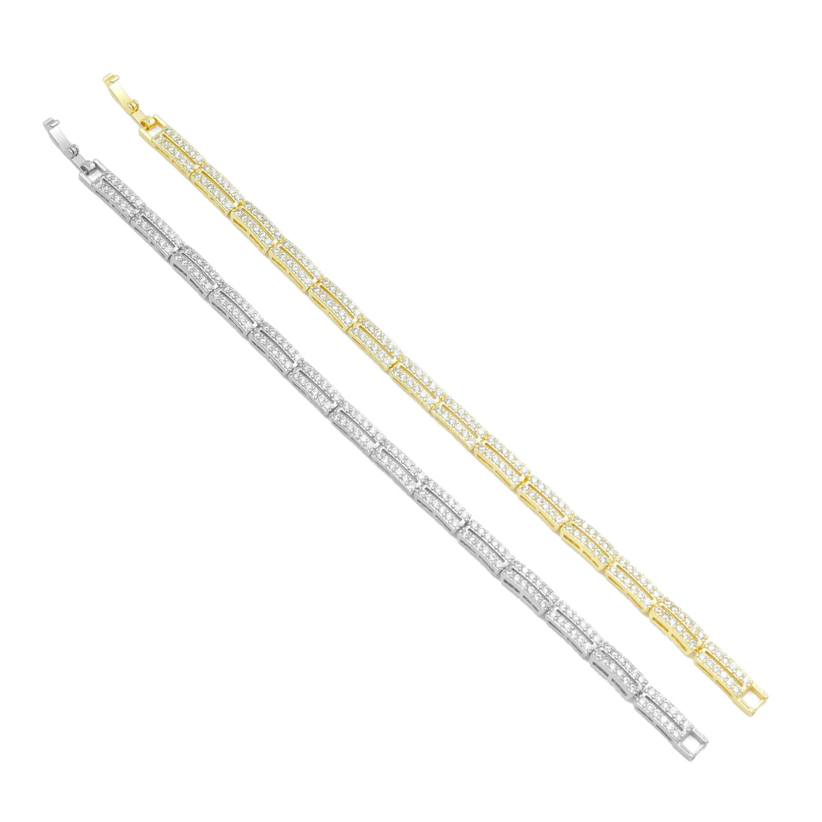 Clear CZ Double Rectangle Line Adjustable Bracelet, Sku#A349