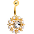 Clear Gem White Orb Gold PVD Sun Wheel Belly Ring