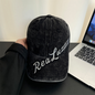 Monochrome Individuality Frayed Letter Embroidery Washed-out Vintage Trend Fashion Holey Brim Baseball Cap Street Travel