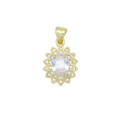 Clear Oval CZ Gold Flower Charm Pendant, Sku#LK1073