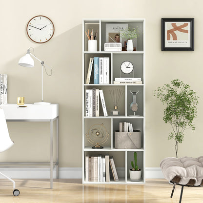 63 Inch 5-Tier Geometric 10-Cube Bookshelf Tall Bookcase-White