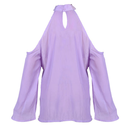 Off-the-Shoulder Blouse with V-Neck and Long Sleeves
