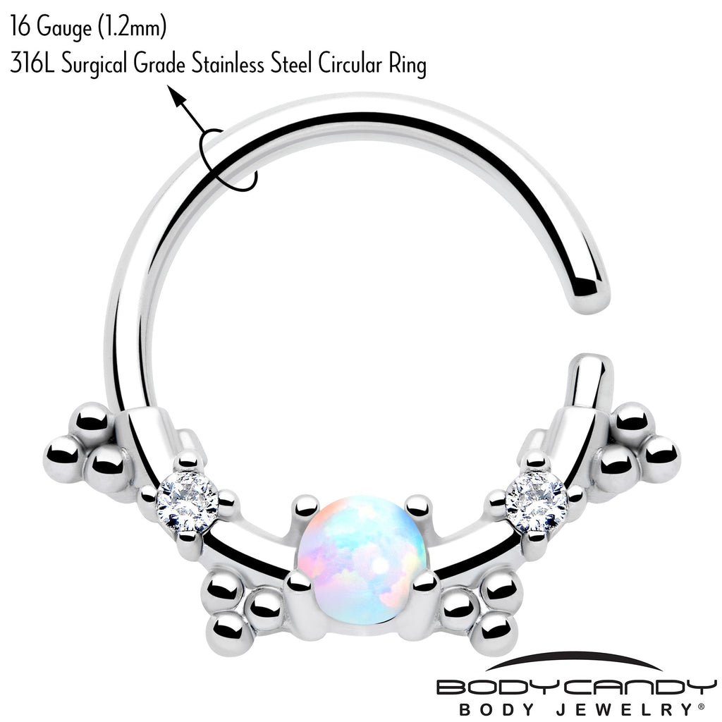 16G 3/8 White Synthetic Opal Luminous Seamless Circular Ring