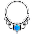 16G 3/8 Blue Synthetic Opal Filigree Seamless Circular Ring