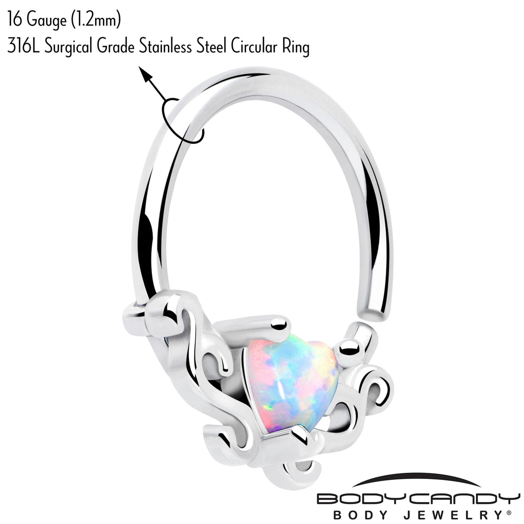 16G 5/16 White Synthetic Opal Bold Heart Seamless Circular Ring