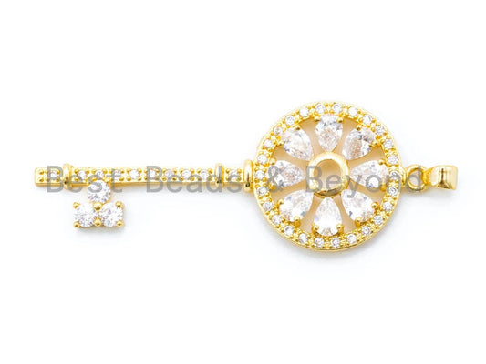 CZ Micro Pave Key with Flower Pendant, slu#F170
