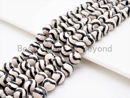 Dzi Black Band Faceted Round Beads,  Zebra Striped Tibetan A