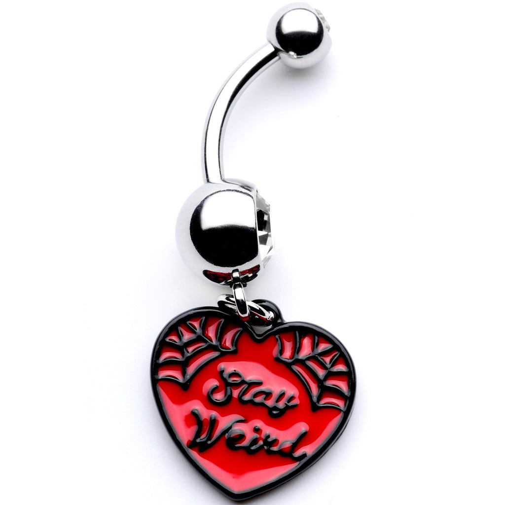 Clear Gem Stay Weird Red Heart Dangle Belly Ring