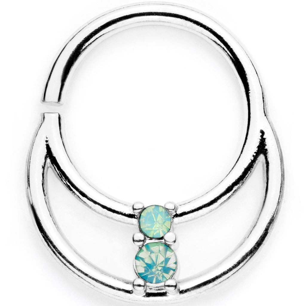 16G 3/8 Teal Faux Opal Twisted Horseshoe Closure Ring Set