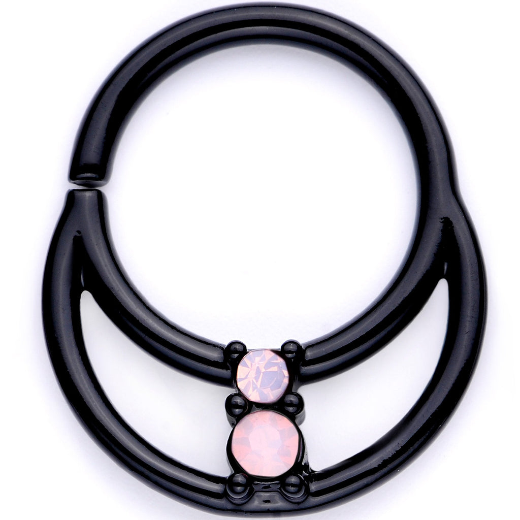 16G 3/8 Pink Faux Opal Black Anodized Horseshoe Closure Ring Set