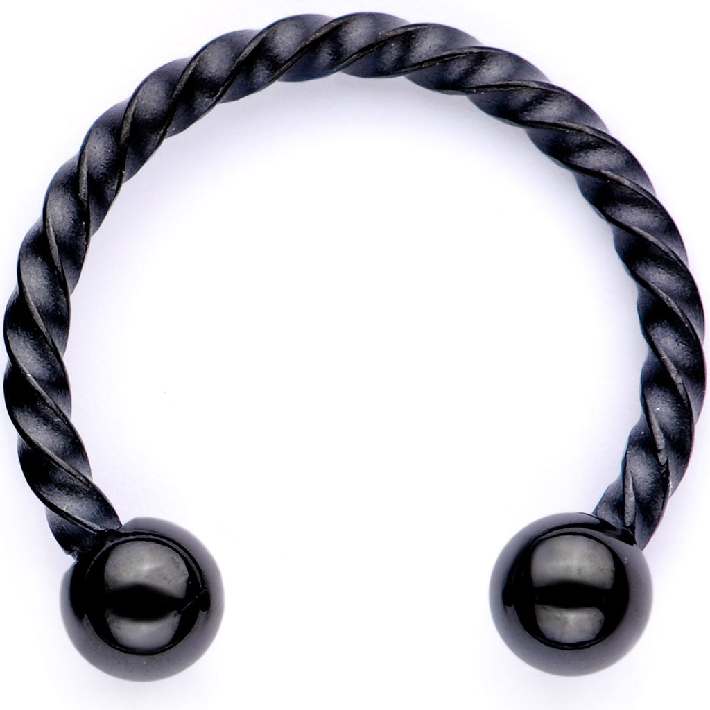 16G 3/8 Teal Faux Opal Black Anodized Horseshoe Closure Ring Set