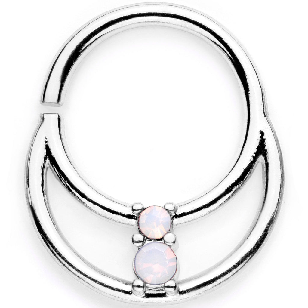 16G 3/8 White Faux Opal Twisted Horseshoe Closure Ring Set