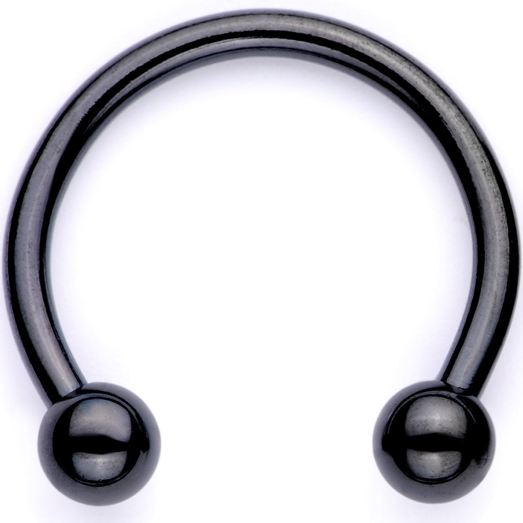 16G 3/8 White Faux Opal Black Anodized Twisted Horseshoe Closure Ring Set