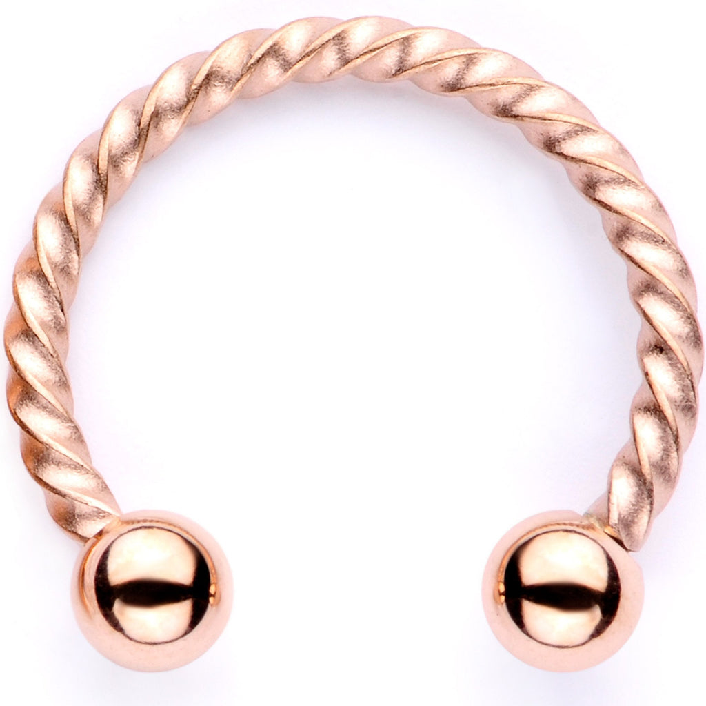 16G Teal Faux Opal Rose Gold Tone Twisted Horseshoe Clip On Fake Septum Ring Set
