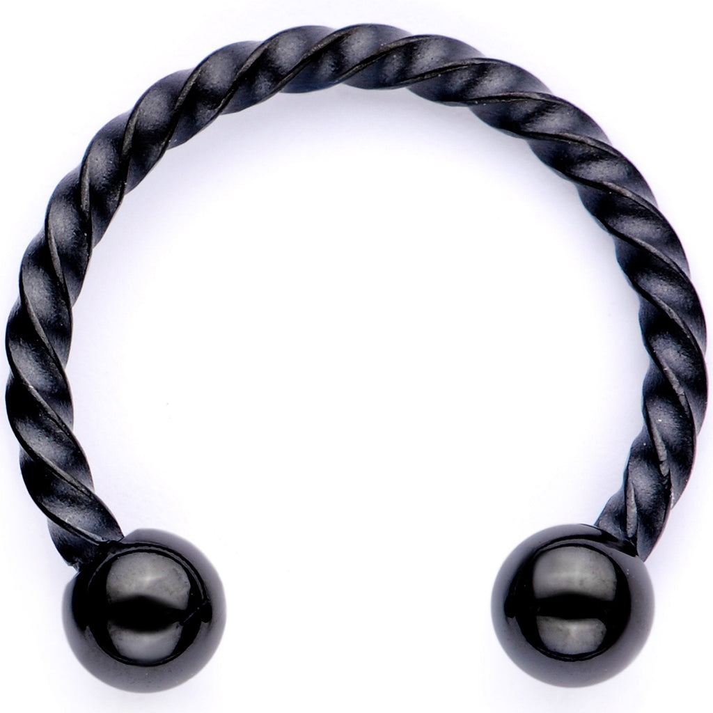 16G Teal Faux Opal Black Anodized Twisted Horseshoe Clip On Fake Septum Ring Set