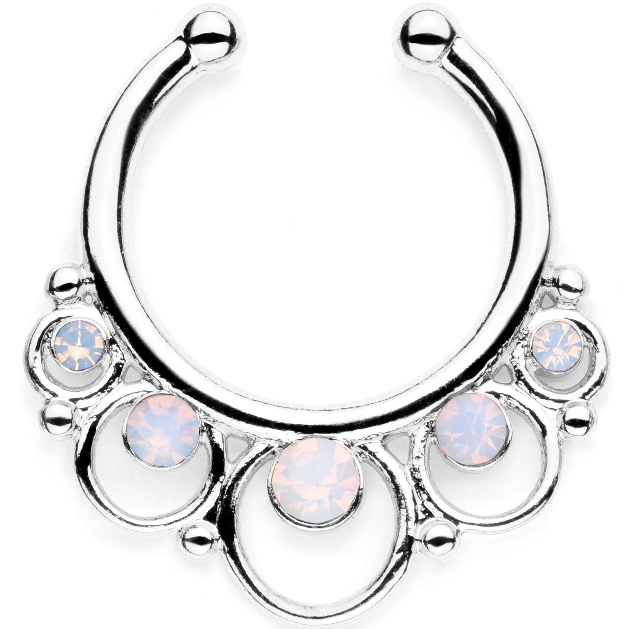 16G White Faux Opal Twisted Horseshoe Clip On Fake Septum Ring Set