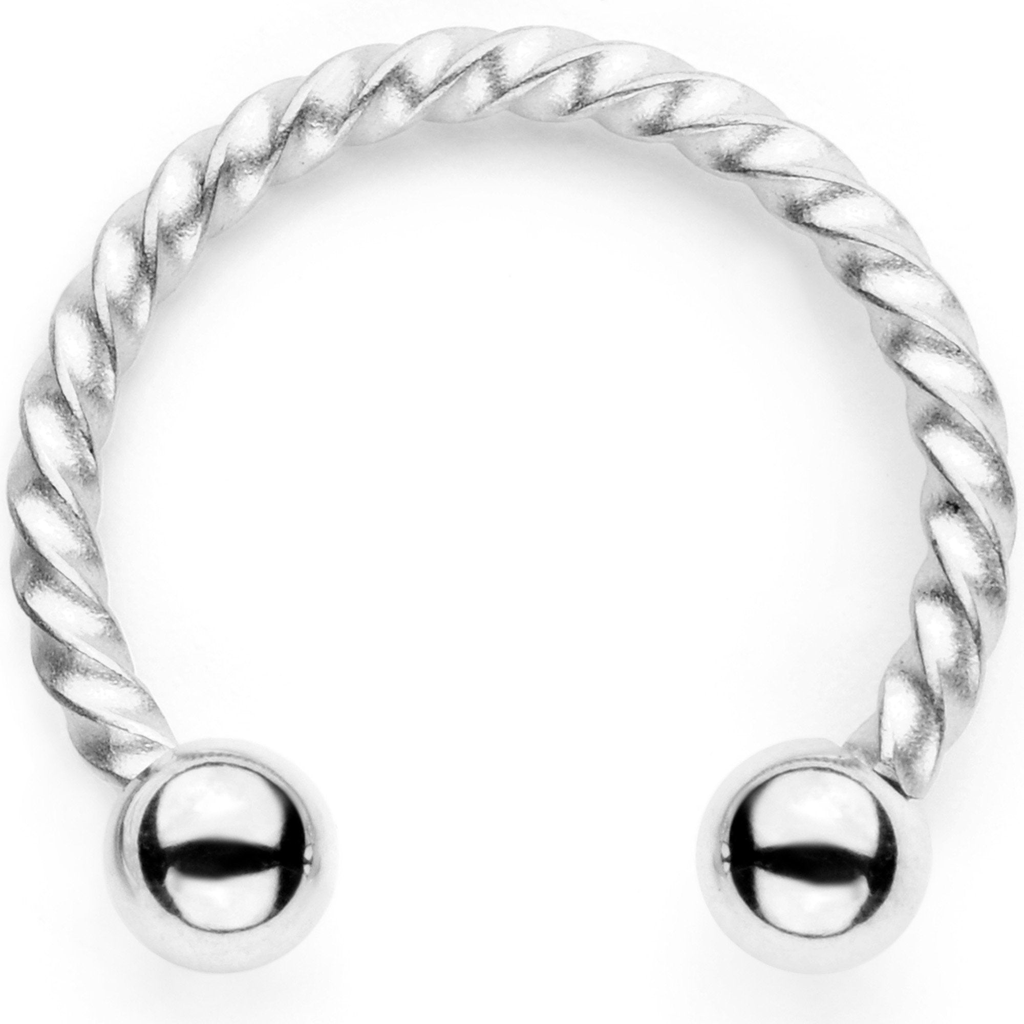16G White Faux Opal Twisted Horseshoe Clip On Fake Septum Ring Set