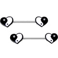 Clear Gem Yin Yang Heart Barbell Nipple Ring Set