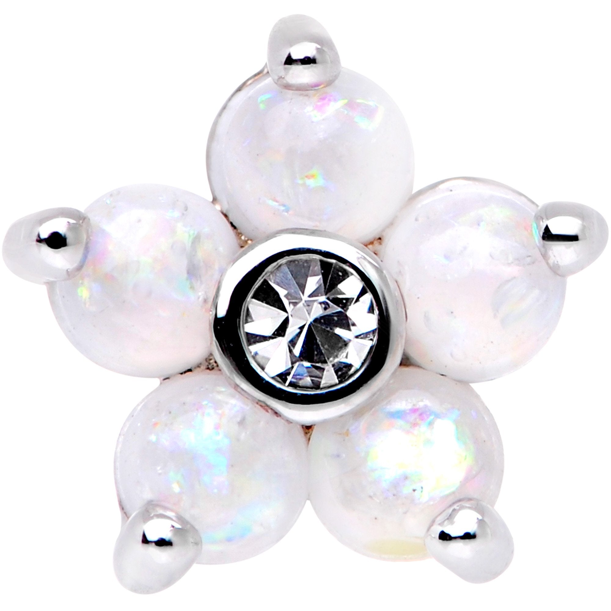 16G 1/4 White Faux Opal CZ Flower Cartilage Tragus