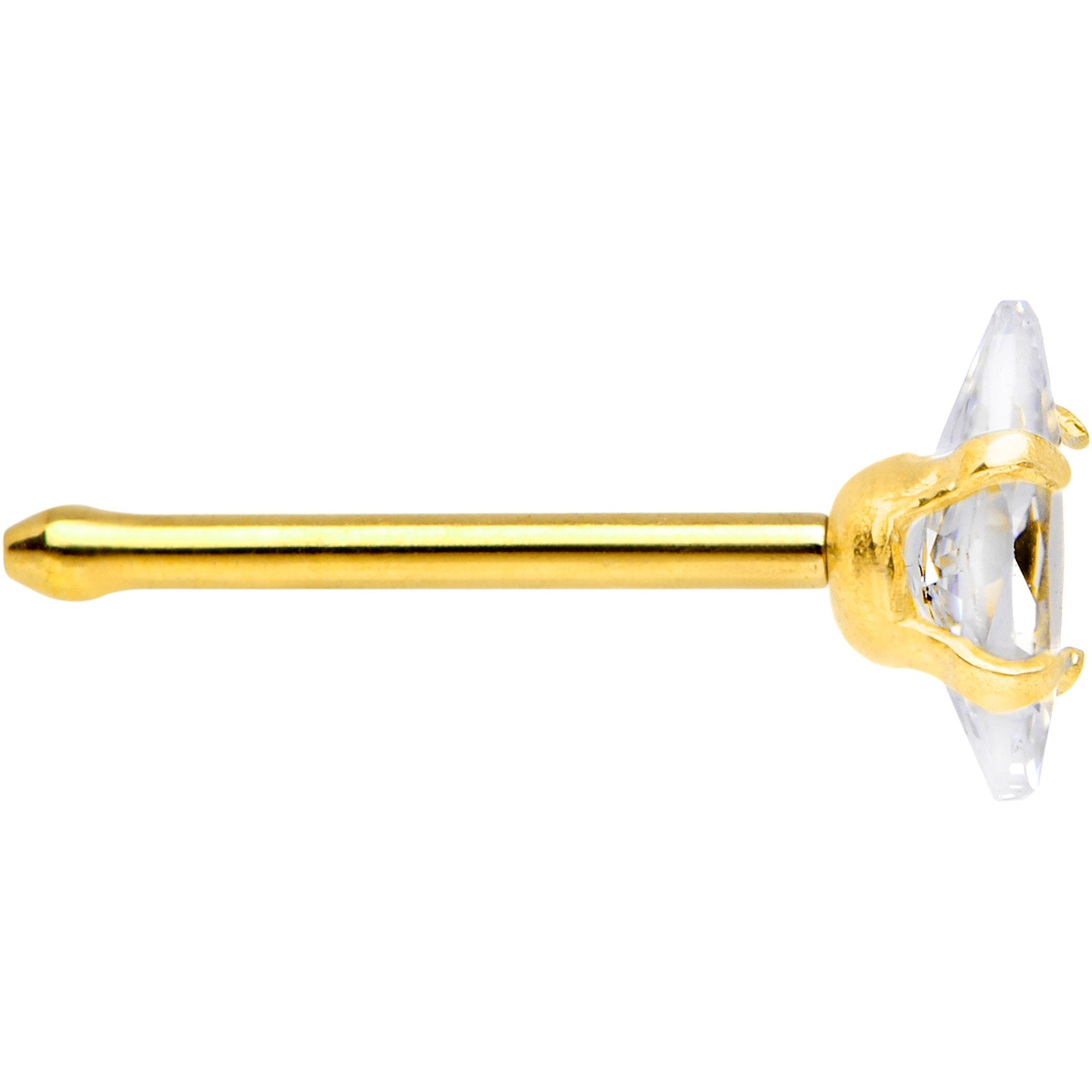 20G 1/4 Clear CZ Gem Gold IP Ellipse Nose Bone