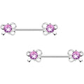 Pink CZ Gem All Tied Up Barbell Nipple Ring Set