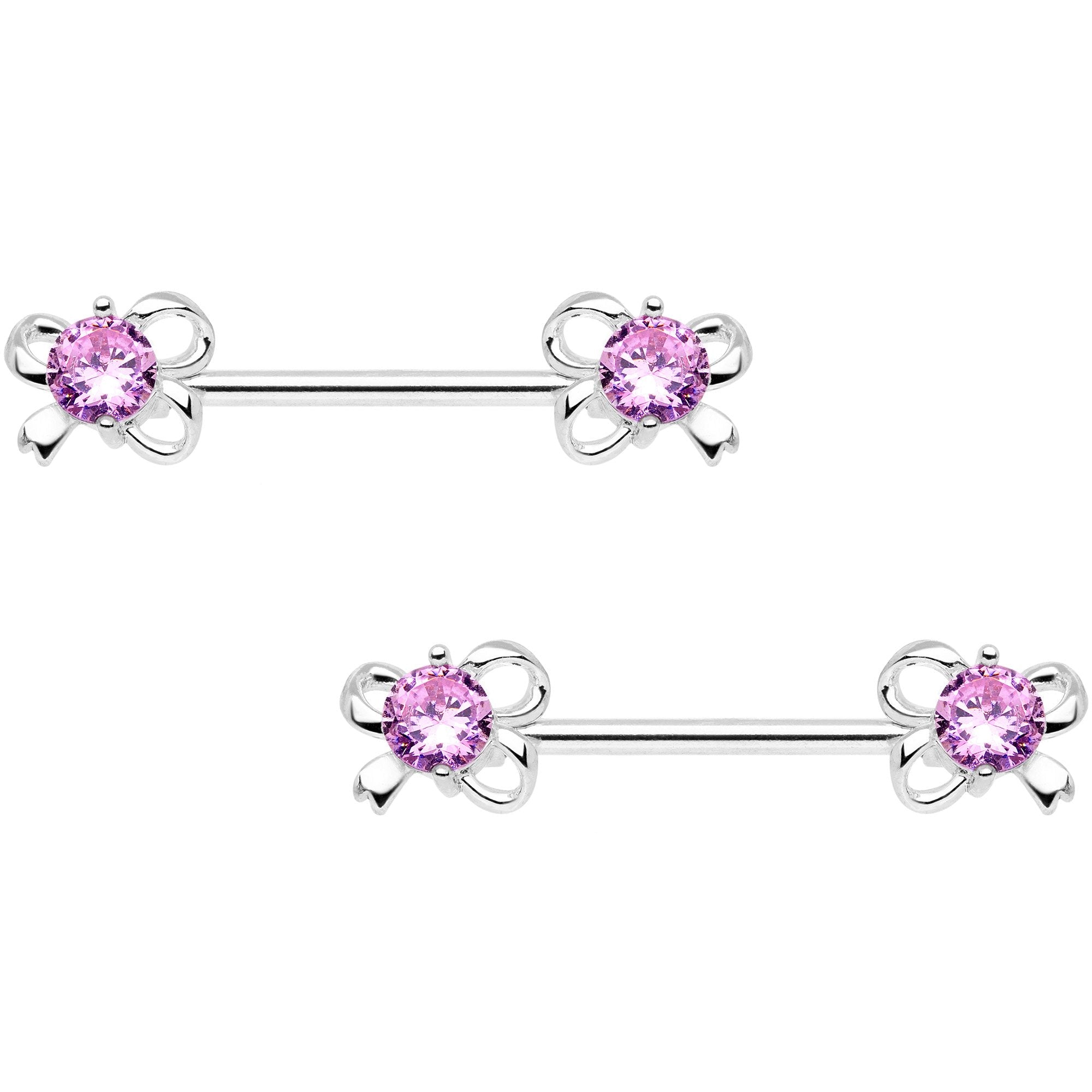 Pink CZ Gem All Tied Up Barbell Nipple Ring Set