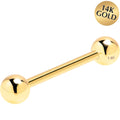 Solid 14k Yellow Gold Barbell Straight Barbell Ring 16G 3/8 3mm