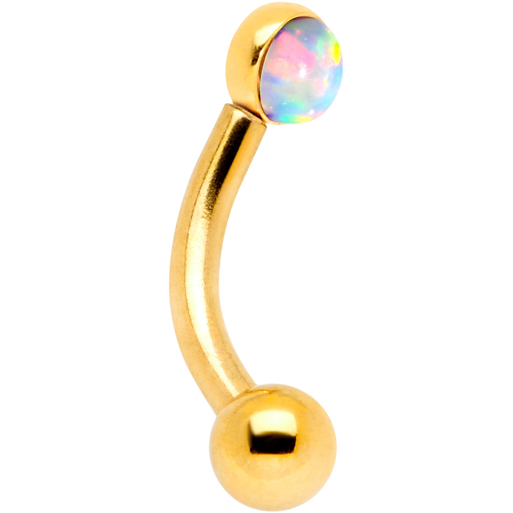 16G 1/4 White Synthetic Opal Flat Set Gold IP Curved Eyebrow Rook Piercing