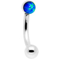 16G 1/4 Blue Synthetic Opal Flat Set Curved Eyebrow Rook Piercing