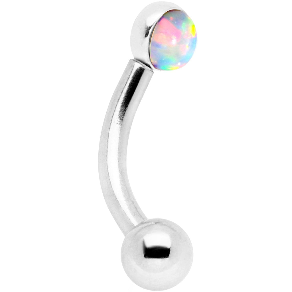 16G 1/4 White Synthetic Opal Flat Set Curved Eyebrow Rook Piercing